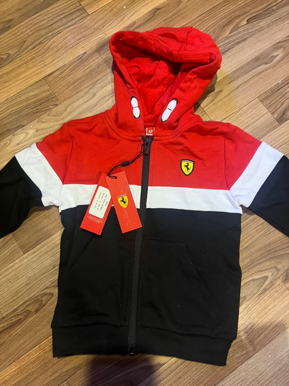 Ferrari Red, White & Black Hooded Zip Kids Sweatshirt
